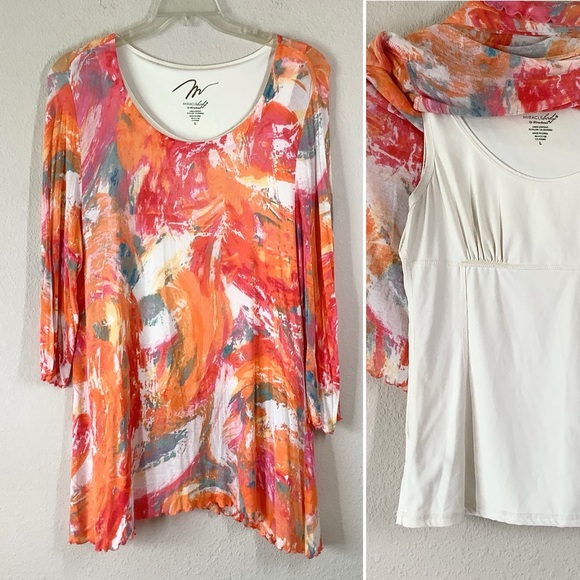 Miraclebody By MIRACLESUIT Tunic Top L  Built-In Smoothing Cami Colorful Artsy - Picture 1 of 9